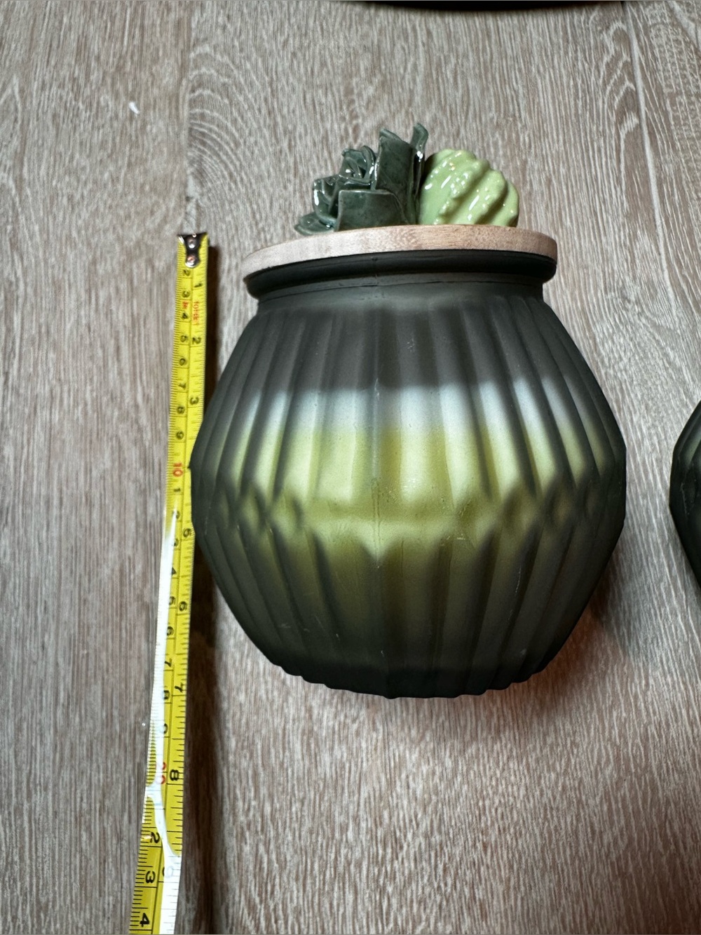 Green Ceramic Succulent Candle Jar with Wooden Lid set of 2 - Picture 8 of 11